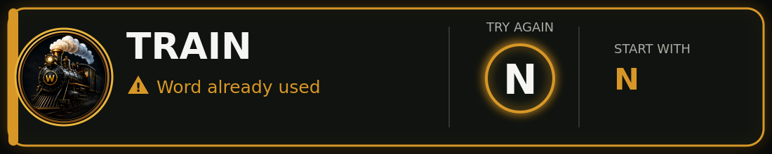 Word Train already used word game card